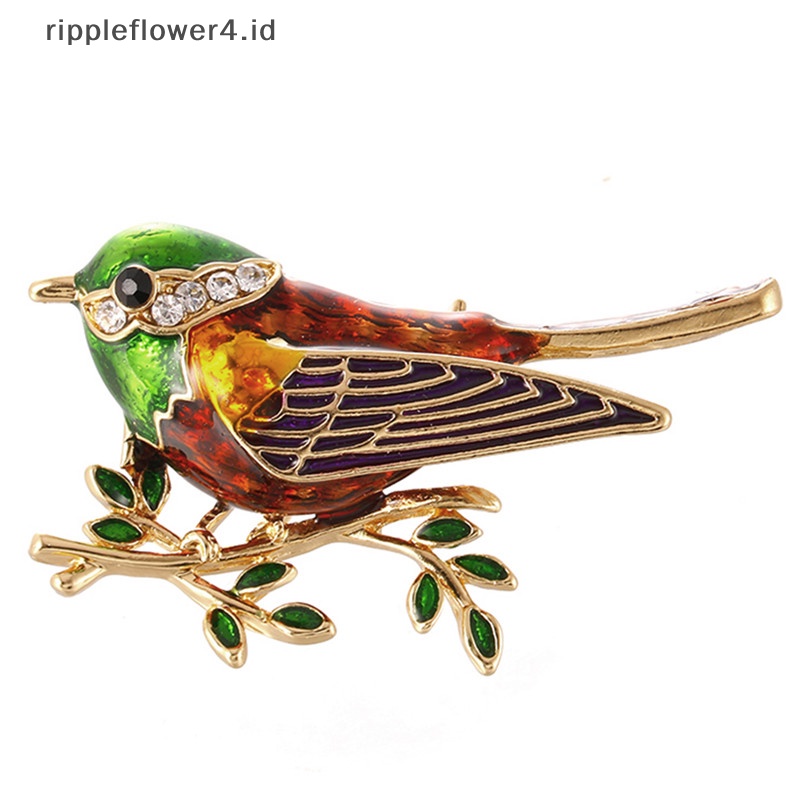 {rippleflower4.id} Enamel Burung Bros Pin Kristal Berlian Imitasi Hewan Bros Pin Pakaian Perhiasan~