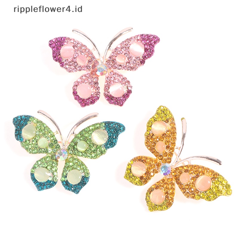 {rippleflower4.id} 1pc Elegan Pesona Kupu-Kupu Bros Wanita Berlian Imitasi Besar Butterfly Pins Hadiah~