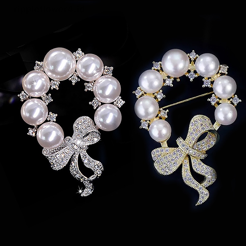 {rippleflower4.id} Fashion Kupu-Kupu Busur Mutiara Bros Pin Wanita Kostum Mantel Perhiasan Accessries Hadiah~