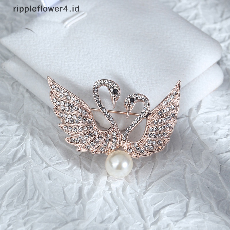 {rippleflower4.id} Bros Swan Mutiara Berlian Imitasi Pesta Pernikahan Untuk Aksesoris Bros Pakaian Wanita~