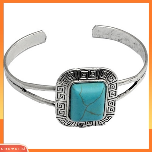 [WOD] Perhiasan Wanita Gaya Retro Geometris Turquoise Pembukaan Manset Bangle Gelang