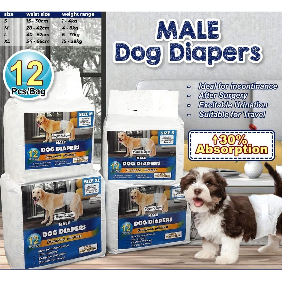 Male Dog Diapers Size S to XL - Popok / Pampers Anjing Jantan