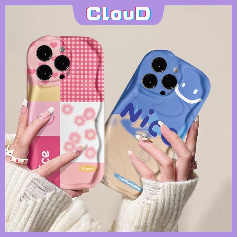 Untuk Realme C25Y C33 C55 C21Y5 6i C30 C21 C20 C25s C15 C12 C20A C3 C1 5s 5i 7 9i 7i C11 C31 C25 C35 Lembut 3D Wavy Curved Edge Simple Letter Smile Flower Checkerboard Patter Case