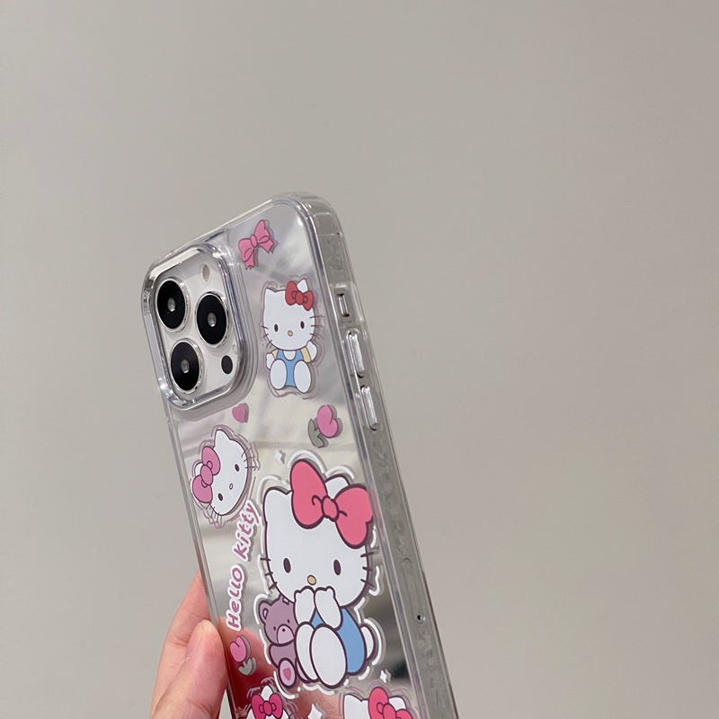 Fashion Silver Hello Kitty Mirror Soft TPU Case iP iPhone 11 12 13 14 Pro Max New FTD Casing Apple