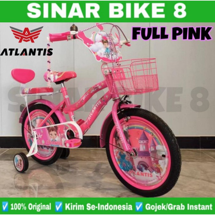 Sepeda Anak Perempuan ATLANTIS BELL (NEW) Dan BELL (PLUS) ,PONY  Ukuran 12&quot; 16&quot; dan 18 Inch Keranjang - Ungu Pink, 18 inch