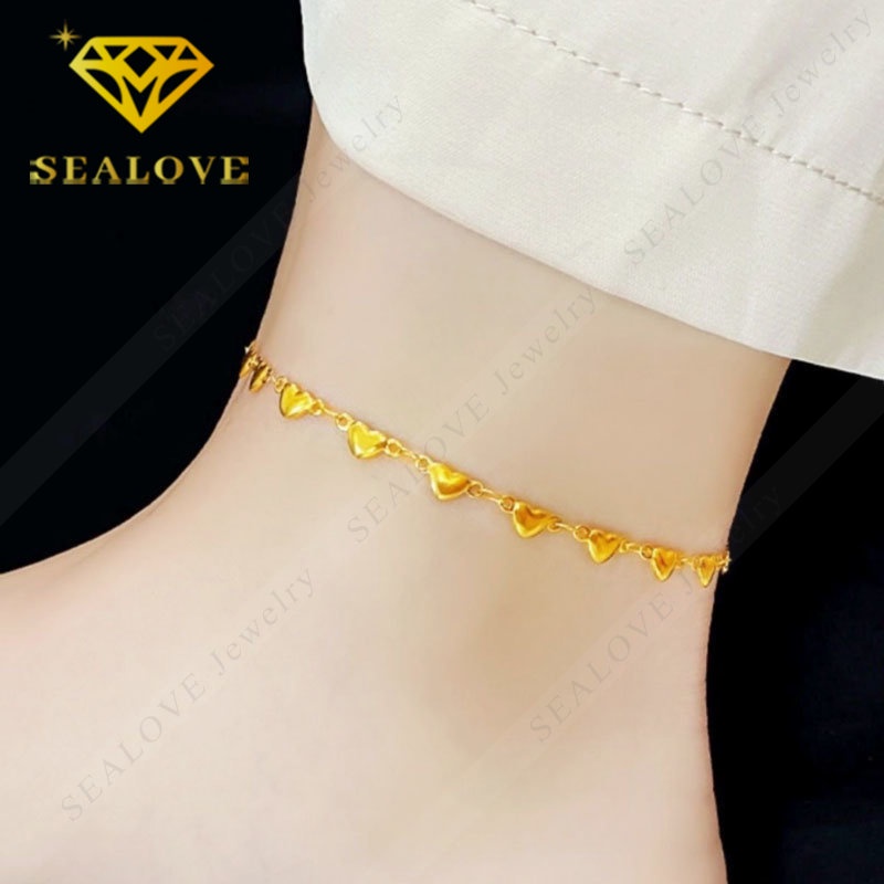 Gelang Kaki Titanium Anti Karat Emas 18K Hati Cantik Elegan Korea Fashion Aksesoris Wanita Perhiasan