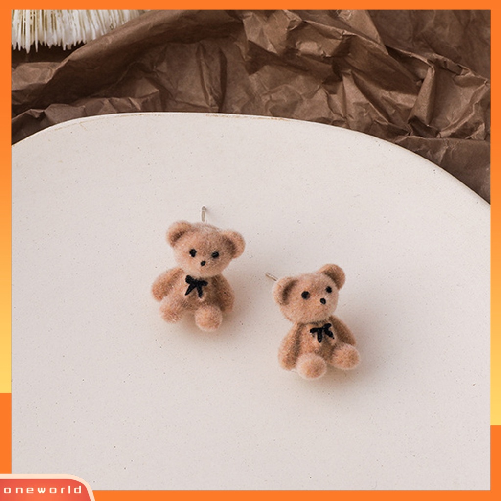 [WOD] 1pasang Busur Bentuk Beruang Wanita Anting Paduan Mewah Kartun Telinga Studs Perhiasan Aksesori