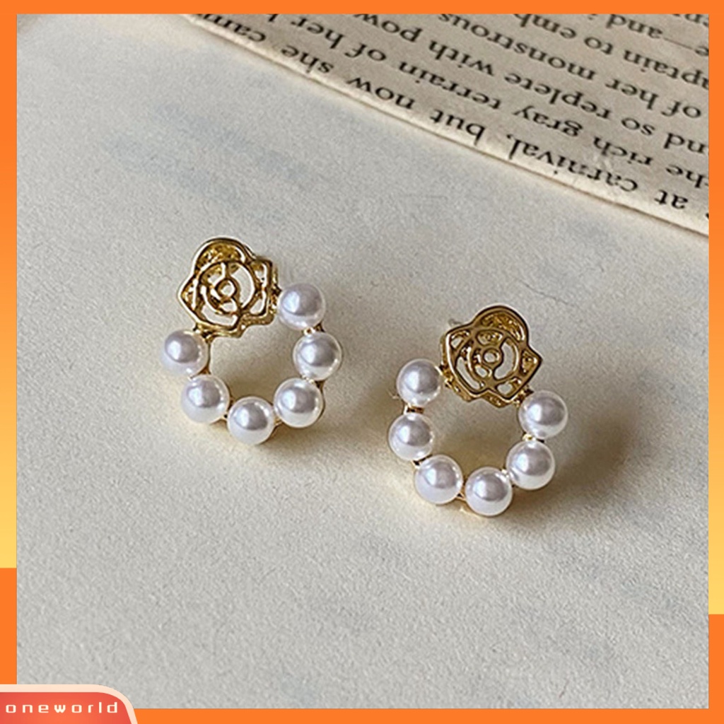 [WOD] 1pasang Anting Wanita Mawar Mutiara Imitasi Perhiasan Vintage Mutiara Imitasi Stud Earrings Untuk Pernikahan