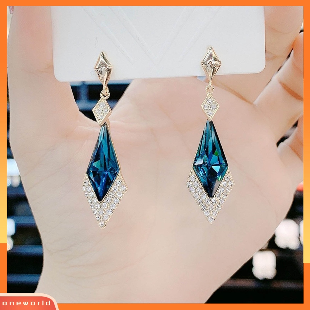 [WOD] 1pasang Anting Wanita Belah Ketupat Berlian Imitasi Kristal Imitasi Ringan Berkilau Menjuntai Earrings Untuk Perjamuan