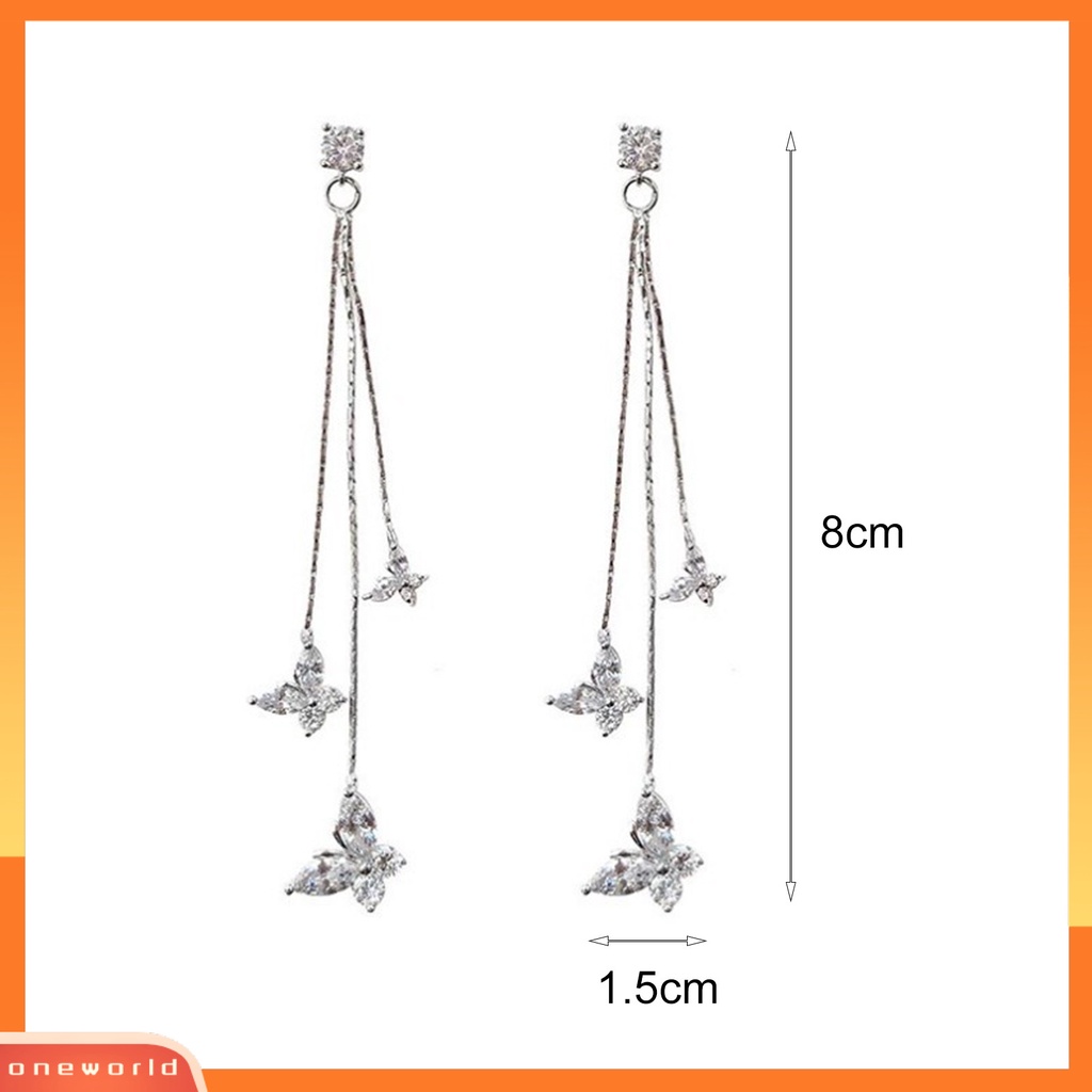 [WOD] 1pasang Drop Earrings Butterfly Rhinestones Perhiasan Berkilau Temperamen Menjuntai Anting Untuk Perjamuan