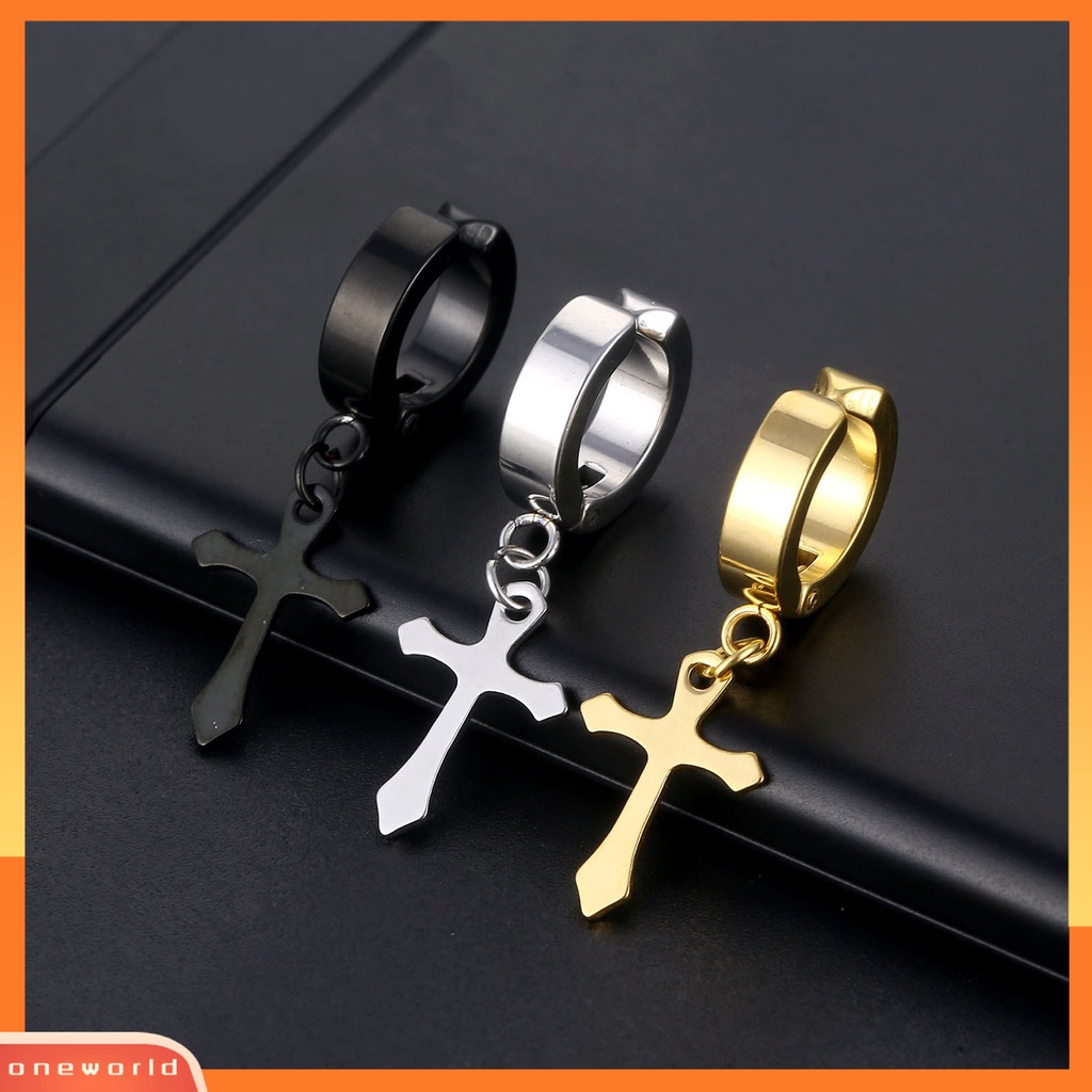 [WOD] 1pasang Unisex Menjuntai Anting Cross Hip Hop Perhiasan Simple Terang Kilau Anting Hoop Untuk Pakaian Sehari-Hari