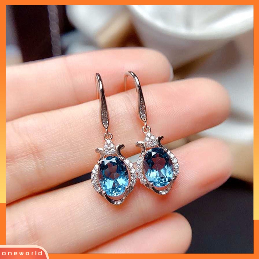 [WOD] 1pasang Anting Kait Imitasi Topaz Berlian Imitasi Wanita Kilau Terang Tahan Lama Drop Earrings Untuk Pernikahan