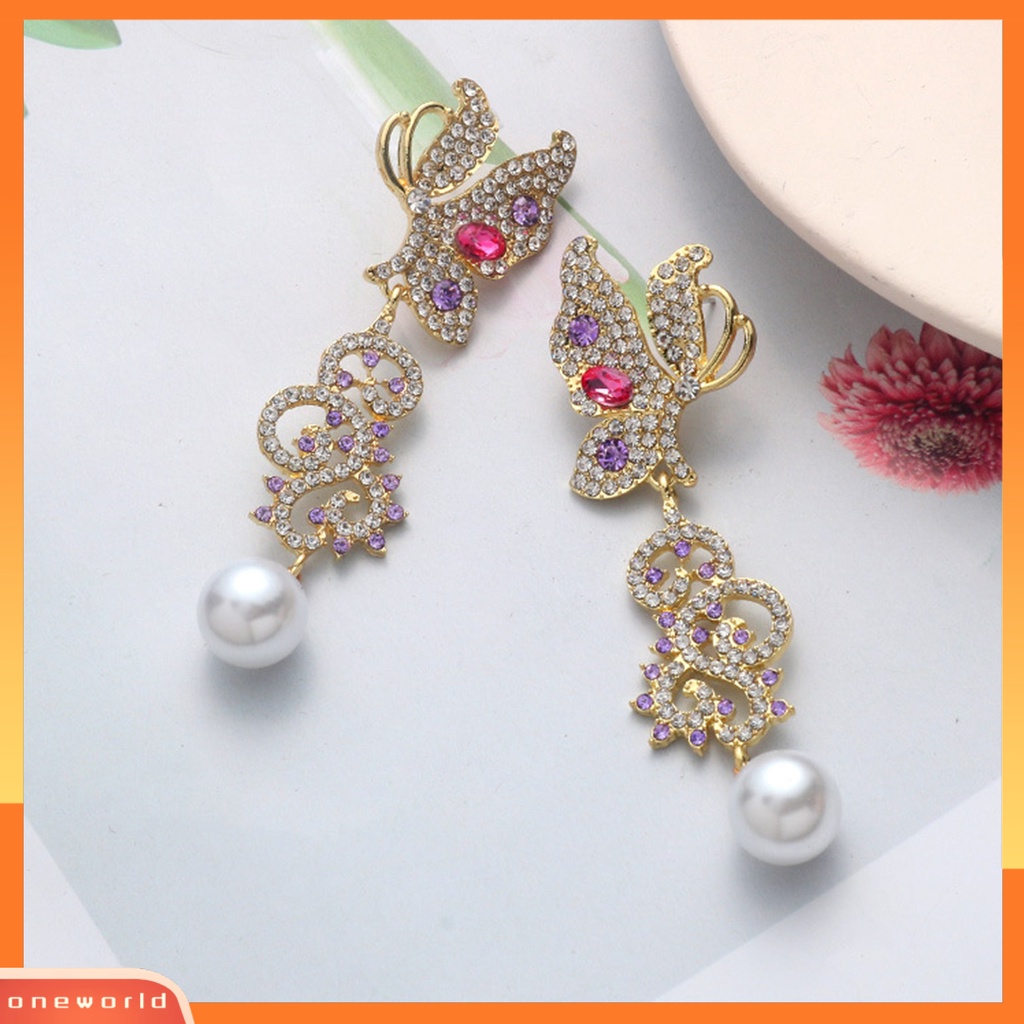 [WOD] 1pasang Anting Menjuntai Butterfly Rhinestones Perhiasan Berlebihan Bright Luster Stud Earrings Untuk Pernikahan