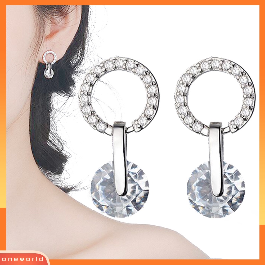 [WOD] Wanita Fashion Cubic Zirconia Menjuntai Bulat Stud Earrings Perhiasan Perjamuan Pernikahan