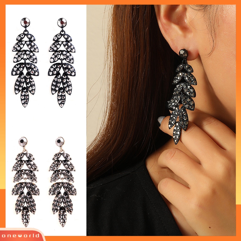 [WOD] 1pasang Drop Earrings Daun Berlian Imitasi Perhiasan Vintage Berlebihan Anting Menjuntai Untuk Pesta Cocktail