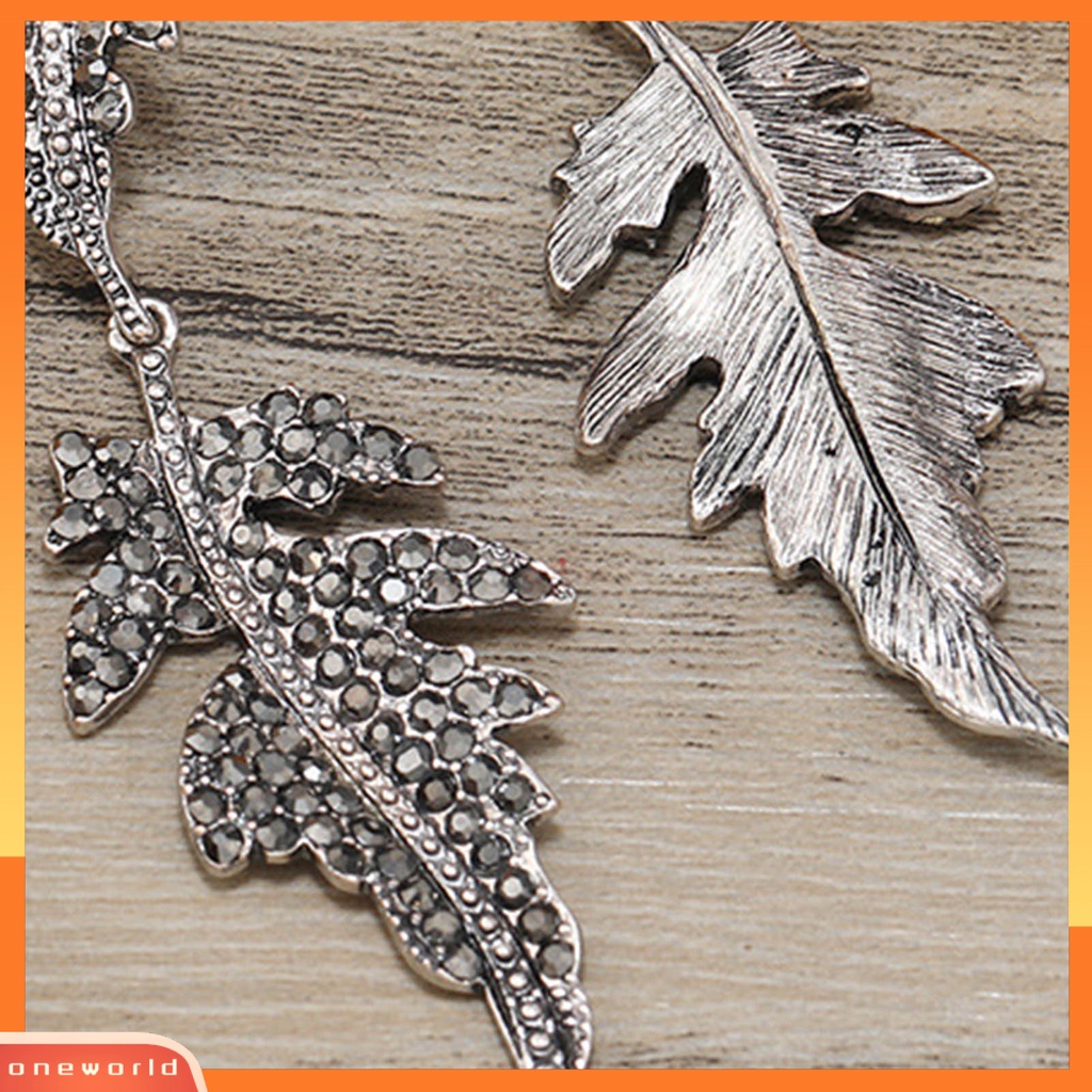 [WOD] 1pasang Wanita Drop Anting Bentuk Daun Berlian Imitasi Perhiasan Vintage Berlebihan Menjuntai Anting Hadiah Ulang Tahun