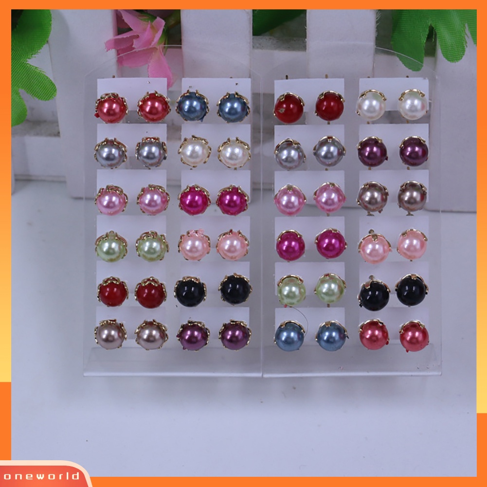 [WOD] 12pasang Anting Elegan Bulat Perhiasan Mutiara Imitasi Wanita Pesta Ear Studs Set