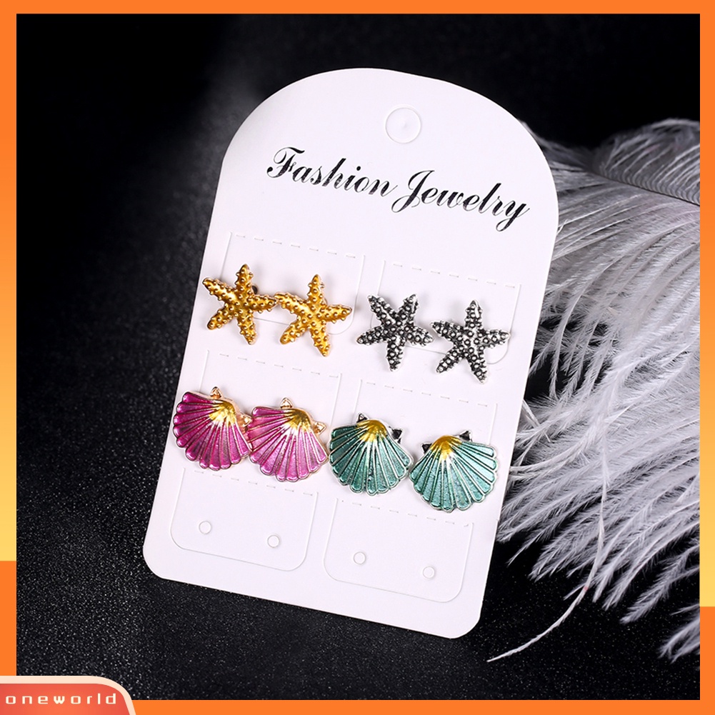 [WOD] 4pasang Boho Wanita Bintang Laut Shell Stud Earrings Set Musim Panas Perhiasan Aksesoris