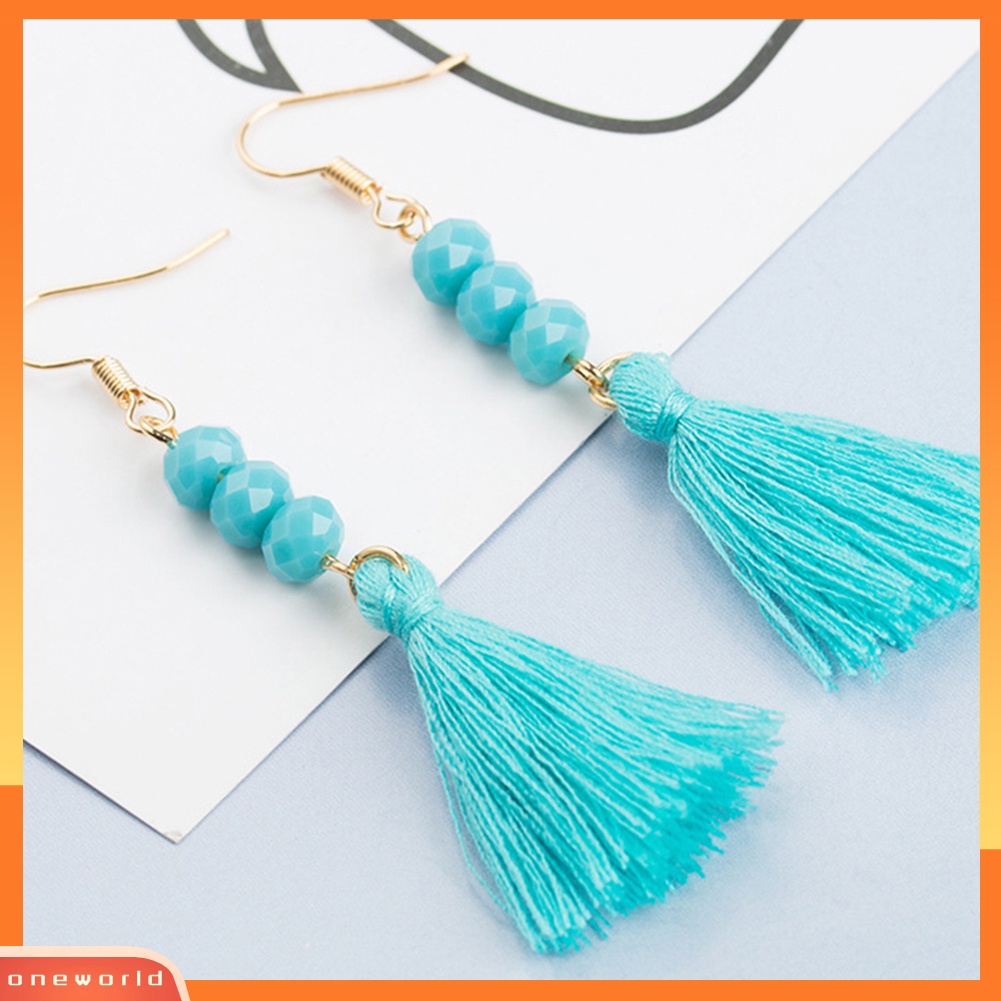 [WOD] Bohemian Manik Akrilik Wanita Gadis Rumbai Kait Anting Panjang Menjuntai Perhiasan Pesta