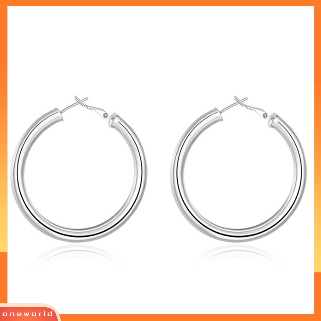 [WOD] Wanita Anting Hoop Warna Solid Stainless Vintage Permukaan Halus Anting Hoop Aksesori Perempuan