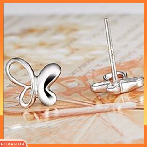 [WOD] Fashion Elegan Kupu-Kupu Perak Disepuh Ear Studs Earrings Hadiah Perhiasan Wanita