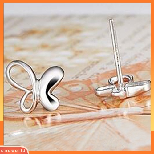 [WOD] Fashion Elegan Kupu-Kupu Perak Disepuh Ear Studs Earrings Hadiah Perhiasan Wanita