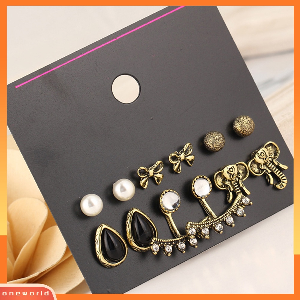 [WOD] 6pasang/set Ikatan Simpul Kepala Gajah Teardrop Berlian Imitasi Stud Earrings Lady Jewelry