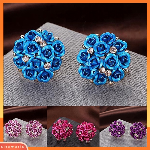 [WOD] Wanita Gadis Perhiasan Elegan Bunga Mawar Kristal Berlian Imitasi Ear Stud Earrings