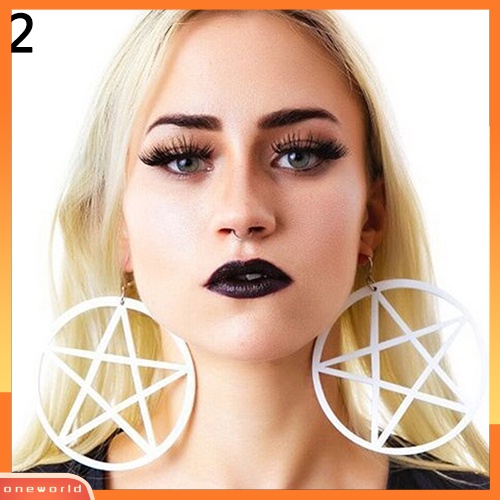 [WOD] Punk Vintage Besar Berongga Pentacle Bulat Menjuntai Statement Earrings Ear Studs