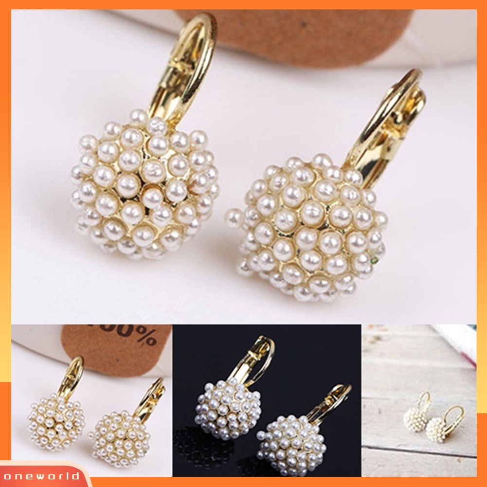 [WOD] Elegan Lady Girl Mutiara Imitasi Leverback Earrings Hadiah Perhiasan Pengantin Pernikahan