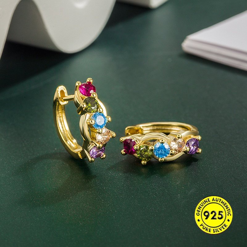 Anting Zirkon Aaa Warna-Warni Sederhana Dan Kompak Indah2023Baru U1829