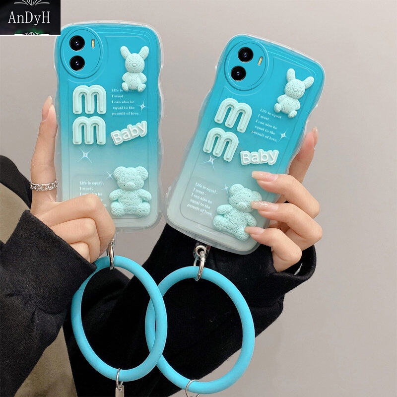 Andyh Desain Baru Untuk Vivo Y15A Y15S Y01 Case 3D Cute Bear+ Gelang Warna Solid Fashion Premium Gradient Soft Phone Case Silikon Shockproof Casing Pelindung Penutup Belakang