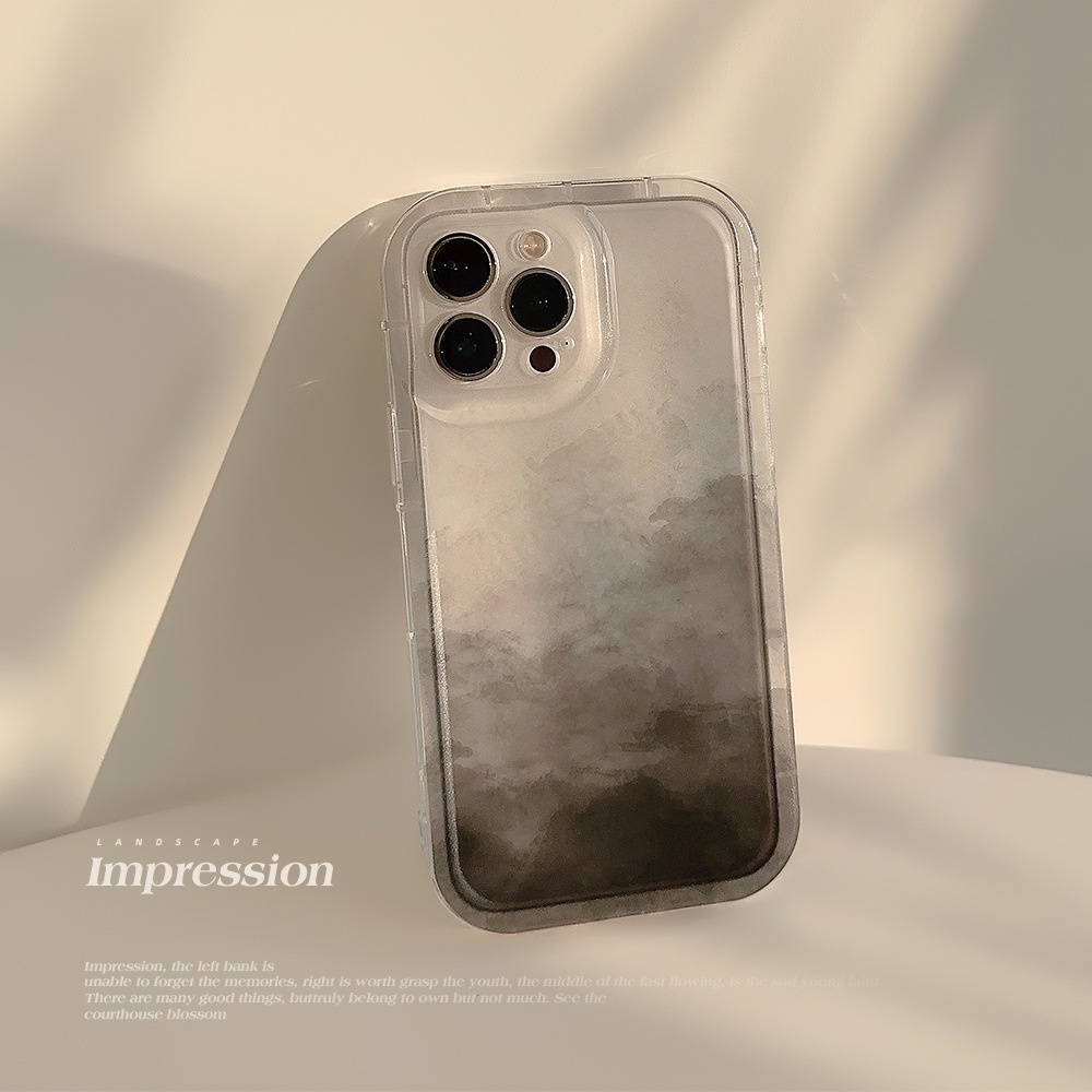 IPHONE Ins Desain Sederhana Gaya Cina Cuci Lukisan Gunung Telepon Transparan Soft Case Cover Untuk Iphone11 12 13 14 PLUS PRO MAX