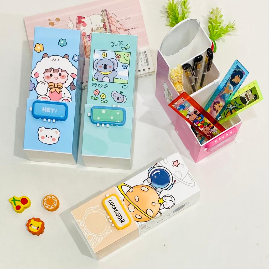 

HD Kotak Pensil Plastik Kunci Pin + Kaca / Tempat Pensil Password / Kotak Pensil Cermin