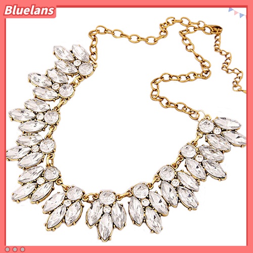 [BLS] Mewah Wanita Berlian Imitasi Mengkilap Hias Liontin Bib Kalung Rantai Pesta Perhiasan