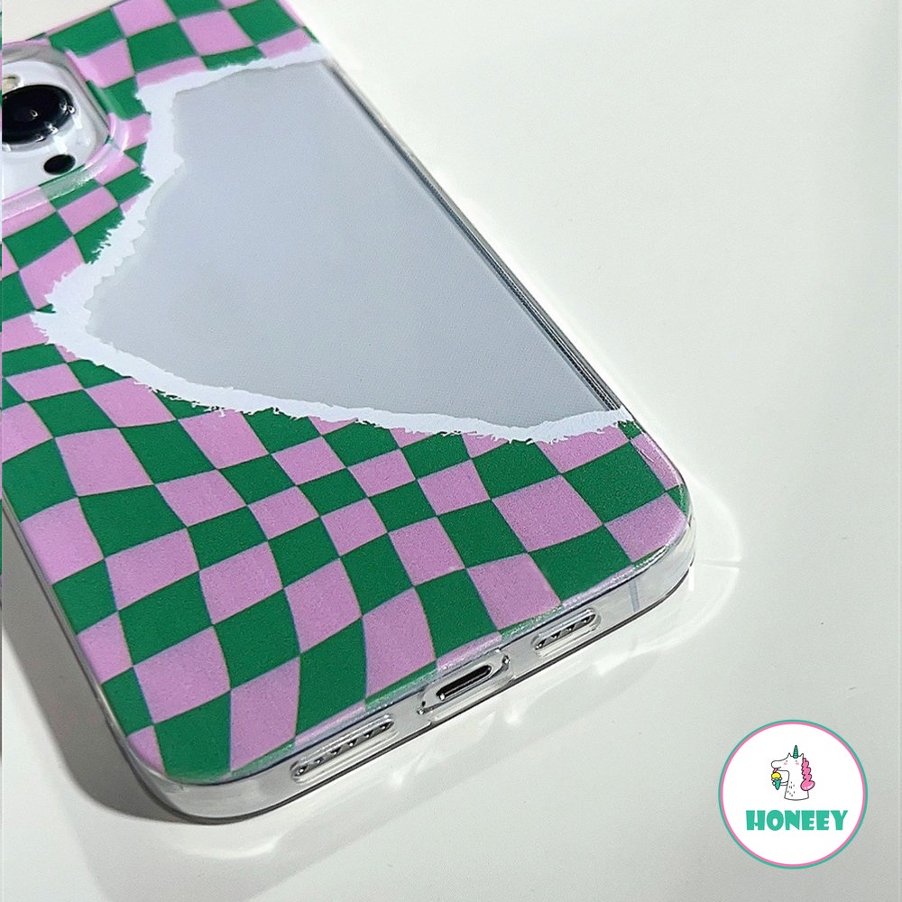 Pink Green Grid Phone Case Untuk iPhone 14 Pro Max Case iPhone 13 12 11 Pro Max XR XS 7 8 Plus SE Shockproof Lembut TPU Cover