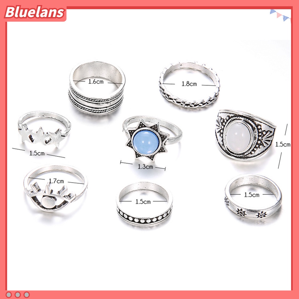 [BLS] 7pcs /Set Bohemian Wanita Mata Bintang Faux Gemstone Kunckle Midi Jari Cincin Perhiasan