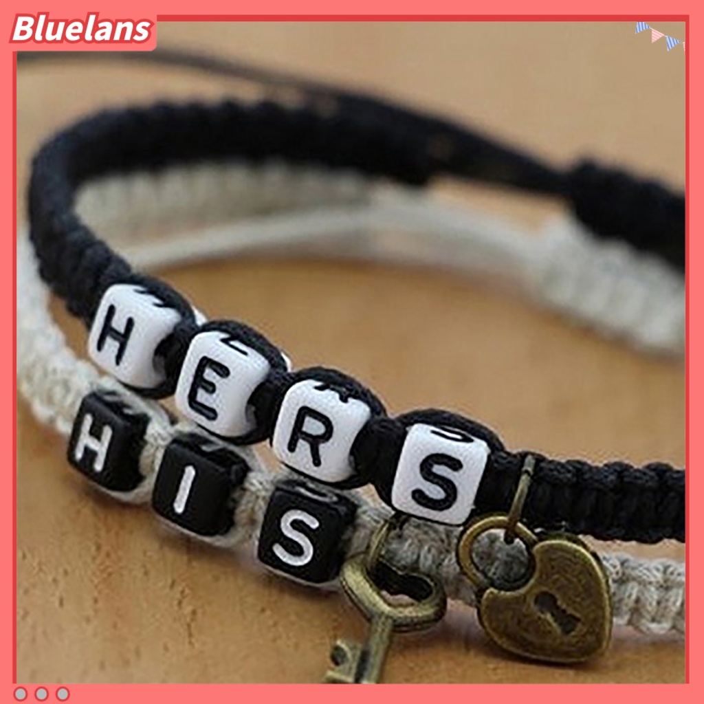 [BLS] 1pasang Gelang Kepang Desain Huruf Wax Cord Fashion Pasangan Bracelets Untuk Hadiah