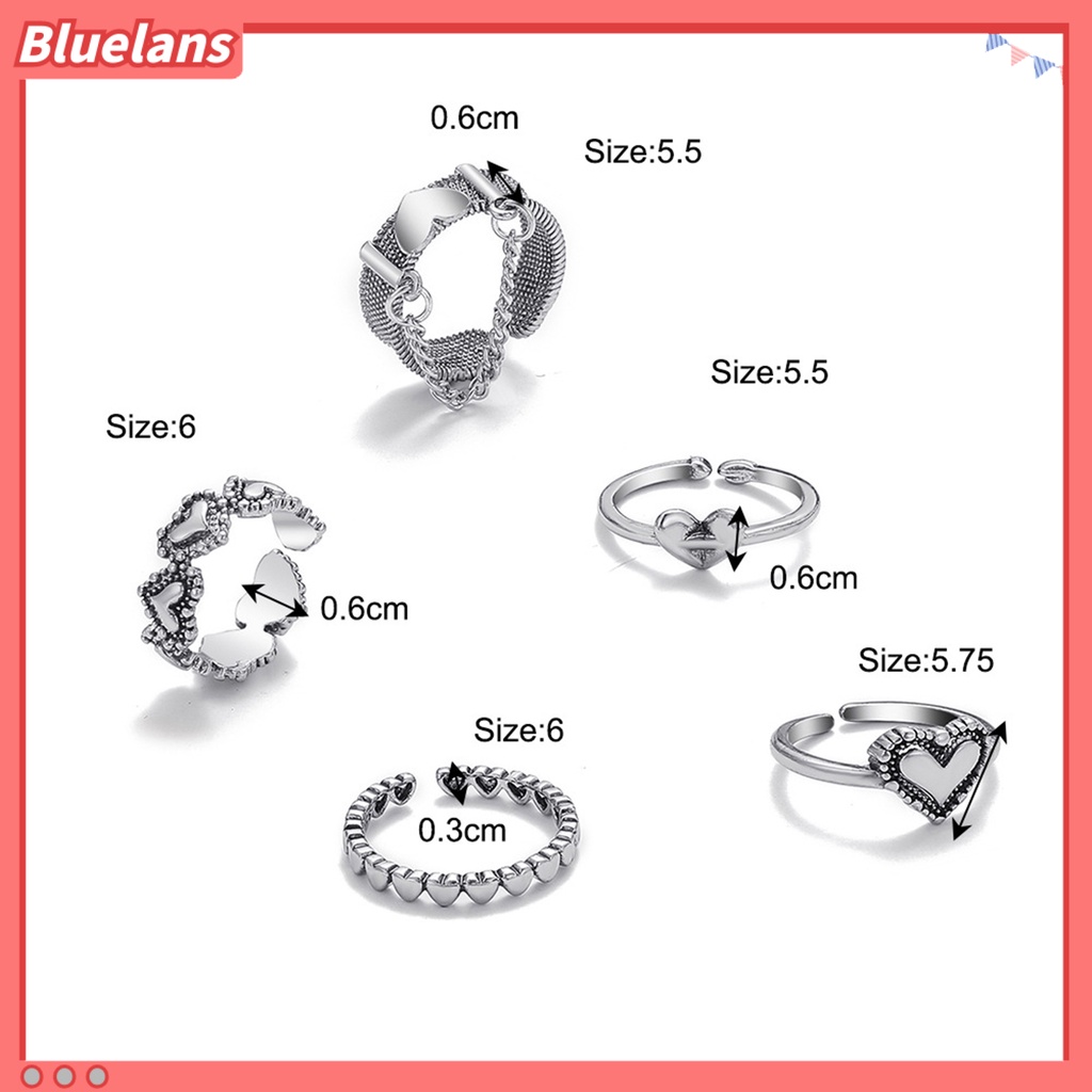 [BLS] 3pcs/5pcs Knuckle Rings Hollow Keluar Jantung Alloy Stackable Opening Rings Aksesoris Perhiasan