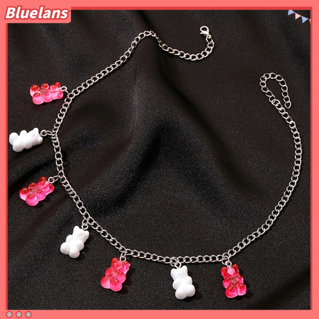 [BLS] Liontin Kalung Indah Kepribadian Logam Geometris All-match Anti-Alergi Dekorasi Resin Permen Warna Kartun Beruang Wanita Kalung Perhiasan Aksesori