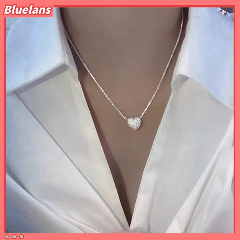 [BLS] Wanita Kalung Warna Perak Berkilau Dipanjangkan Adjustable Elegan Hypoallergenic Cinta Kecil Hati Klavikula Kalung Fashion Perhiasan
