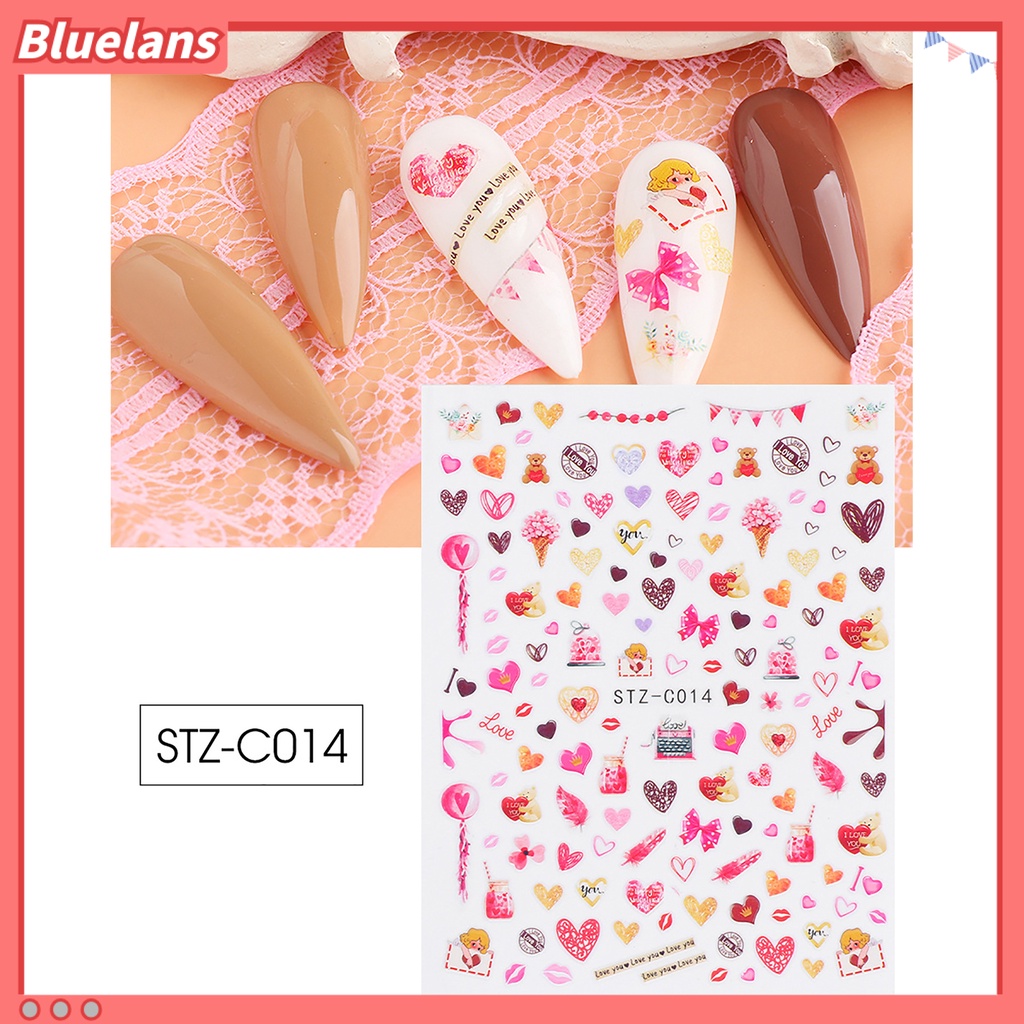 [BLM] Stiker Nail Art Lovely Cute PET Valentine Hiasan Tips Nail Art Berbentuk Hati Untuk Pasangan