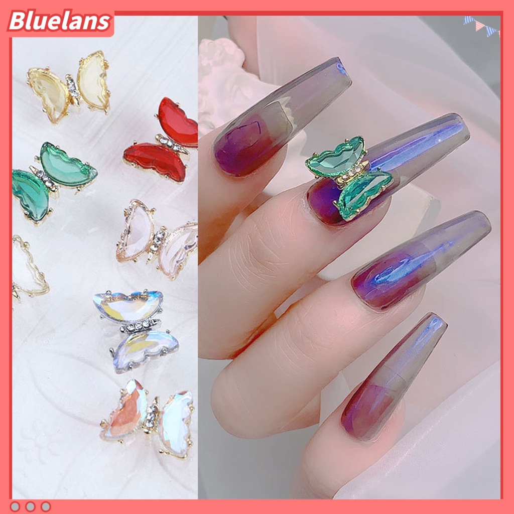 [BLM] 5pcs /Set Kuku Ornamen Kupu-Kupu Penembus Es 3D Colorful Shiny Manicure Crystal Butterfly Untuk Kecantikan