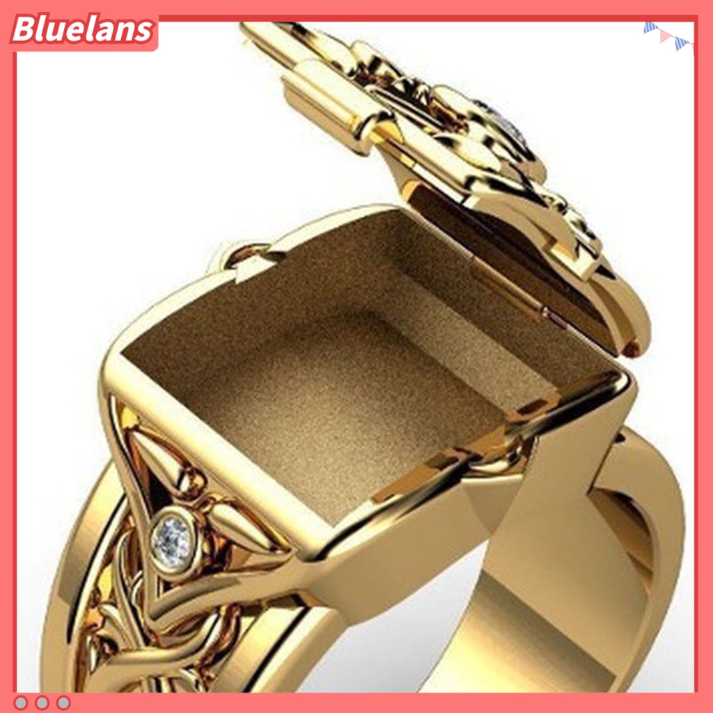 [BLS] Cincin Pria Bentuk Kotak Dengan Tutup Perhiasan Geometris Flip Flop Cincin Jari Hadiah Ulang Tahun