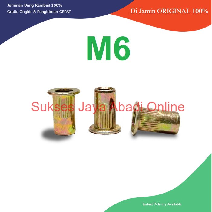 MUR RIVET / RIVET NUT BESI KUNING M6 / Insert Nut / Mur Rivet / Nutsert / Mur Tanam