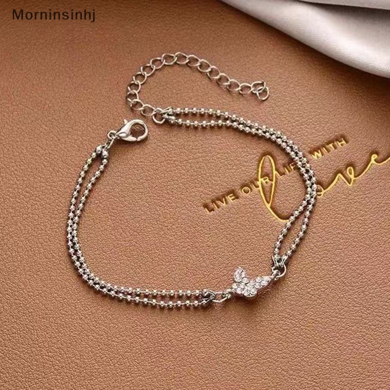 Mornin Gelang Kupu-Kupu Zirkon Bersinar Manis Untuk Wanita Anti-Alergi Rantai Warna Silver Bling Bracelet Gelang Retro Ringan id