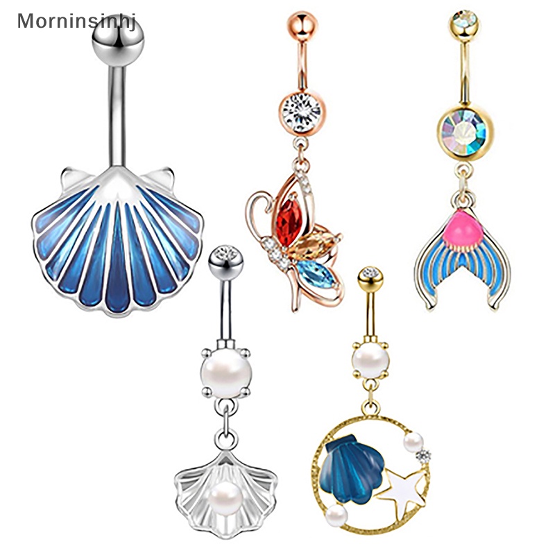 Mornin 1Pc/Set Stainless Steel Shell Fishtail Pusar Cincin Mutiara Pusar Kuku Fashion Kreatif Belly Button Rings Untuk Wanita Perhiasan Tubuh id