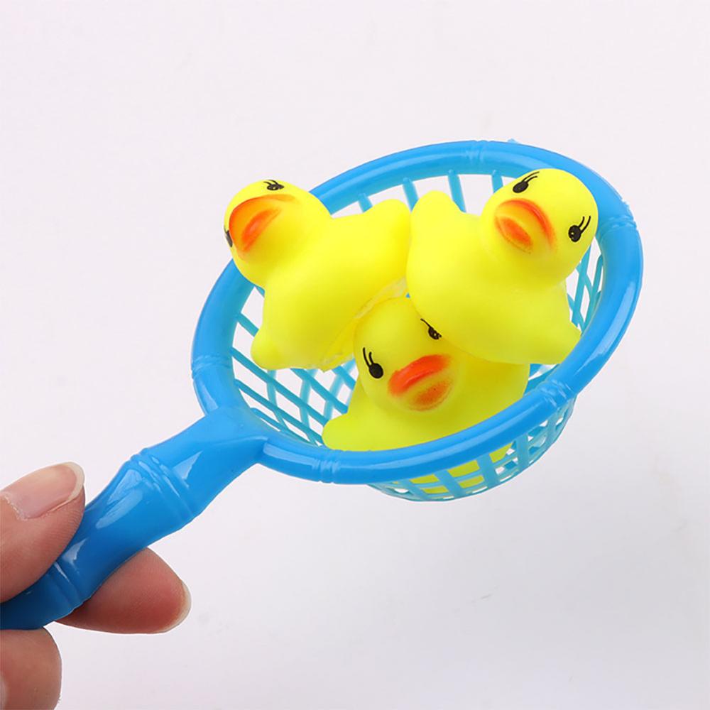 Timekey 5Pcs /set Bayi Bebek Apung Mainan Mandi Mini Renang Cincin Karet Bebek Kuning Jaring Ikan Mandi Renang Balita Mainan H8M2