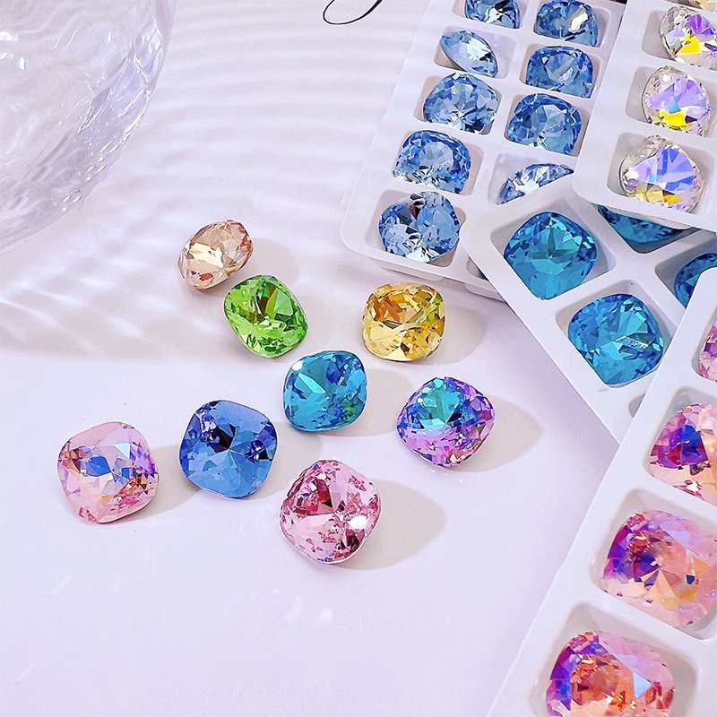 10pcs Nail Art Rhinestones Colorful Sparkle DIY Square Shaped Glass Gem Stones Untuk 3D Decals Nail Art Dekorasi Charms