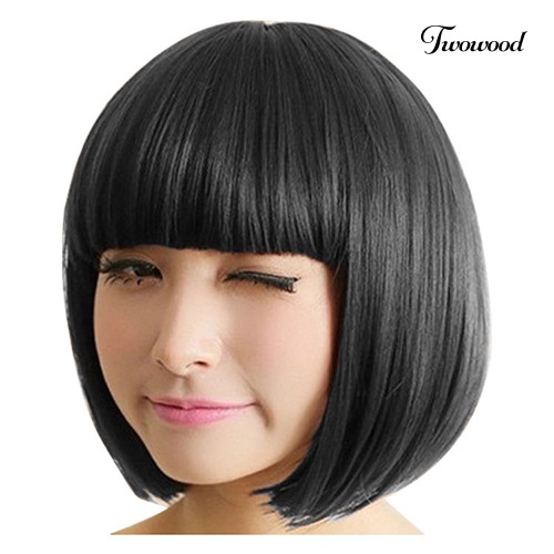 Twowood Wanita Fashion Rambut Pendek Lurus Penuh Cosplay Party Bob Hair Pesta Malam Wig